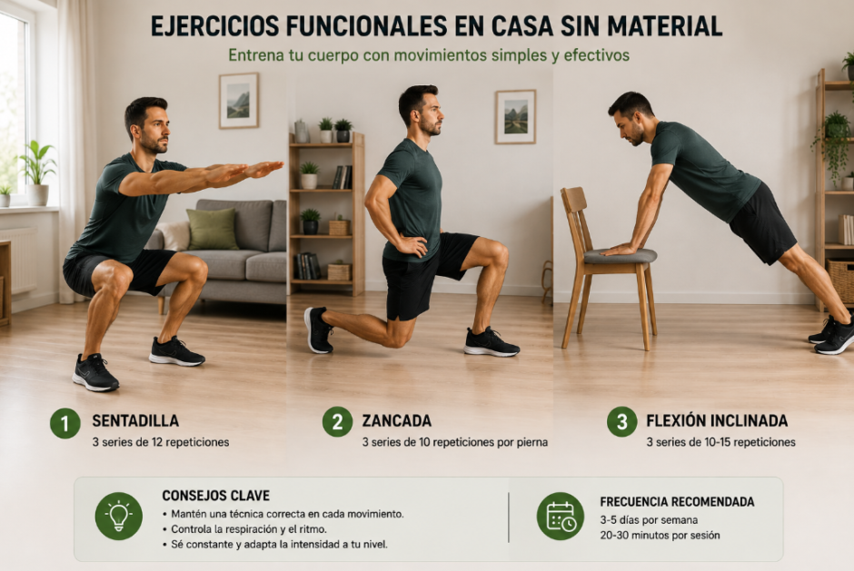 Ejercicios funcionales en casa sin material