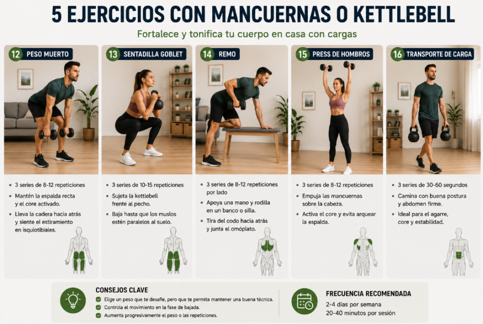 Ejercicios con mancuernas o kettlebell
